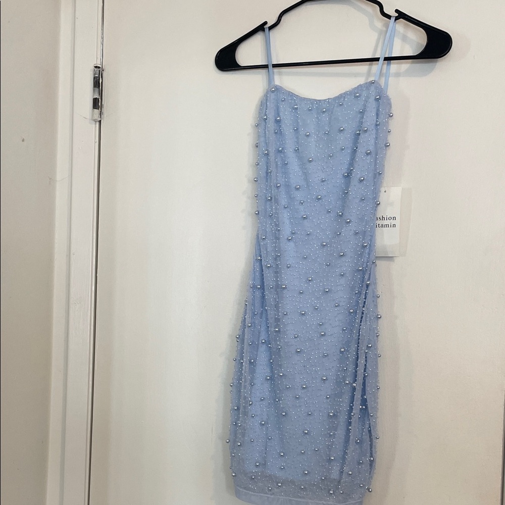 Bodycon strapless Blue mini dress